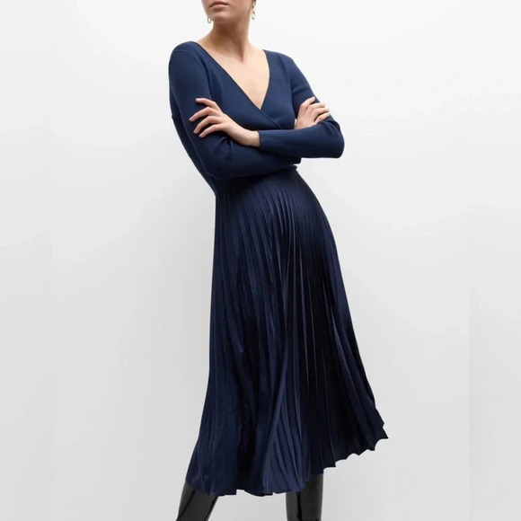 NWT Derek Lam 10 Crosby Anika Long Sleeve Pleated Midi Sweater Dress - Picture 4 of 11